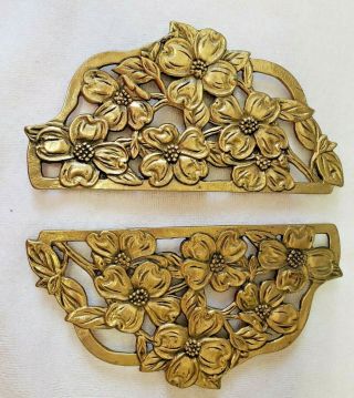 Vintage 1987 Brass Trivet Pair Dogwood Flowers Blooms By Lillian Vernon