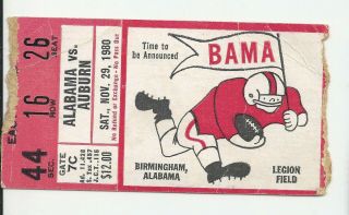1980 Auburn Vs Alabama College Football Ticket Stub Iron Bowl