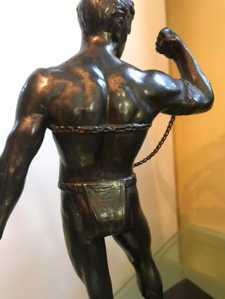 Antique Black French Clock Bronzed Metal Figural Athletic Half Nude Man Topper