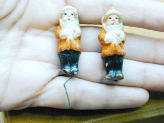 2 Antique German Clay Pottery Santa Feather Tree Ornaments