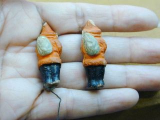 2 Antique German Clay Pottery Santa Feather Tree Ornaments 2
