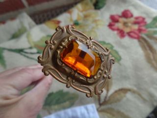 Antique Victorian Amber Crystal Glass Scroll Ladies Hatpin Hat Pin 10 3/4 " Long
