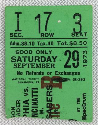Nhl 1973 09/29 Buffalo Sabres At Philadelphia Flyers Preseason Ticket Stub