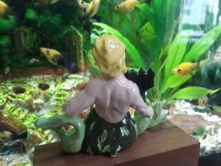 Vintage Antique Aquarium Ceramic Bisque Blond Haired Mermaid Merman King Titan 2