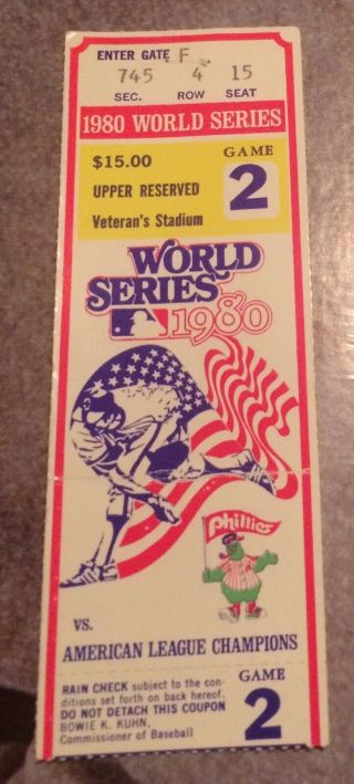 1980 World Series Game 2 Ticket Stub - Philadelphia Phillies Vs Kc Royals