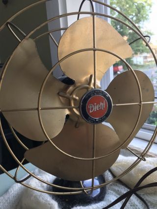 Antique Vintage 1920s Diehl Electric Fan Brass Blades.  Runs Oscillates.