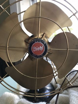 Antique Vintage 1920s Diehl Electric Fan Brass Blades.  Runs Oscillates. 2