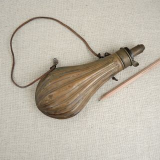 Antique Black Powder Flask Fluted Brass Horn Keg Frary Benham Co Civil War Era