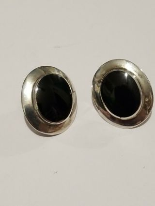 Vintage Sterling Silver Black Onyx Earrings Pierced And Signed 925