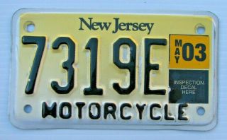 Jersey 2003 Motorcycle Cycle License Plate " 7319 E " Nj 03 Goldfinch Reflec