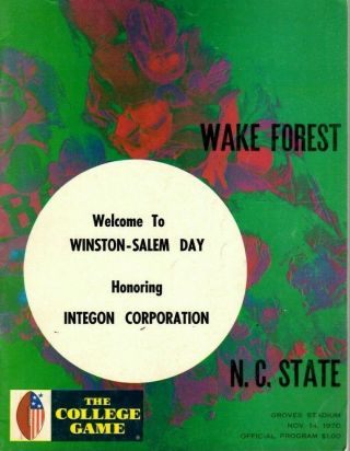 1970 (nov.  14) College Football Program,  North Carolina State @ Wake Forest Gd