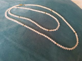 Vintage Glass Crystal And Gold Bead Necklace,  28 ",  14k Gold Clasp