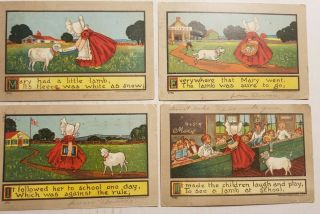 Mary Had A Little Lamb - 1906 Vintage Postcards By Ullman - All 4 Cards In Series