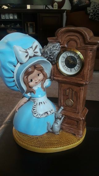 Vintage Narco 1977 Girl&kitty Ceramic Grandfather Clock/from Germany