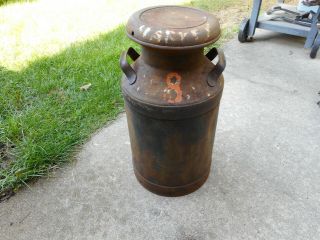 Antique Rustic " Cream City " 10 Gallon Metal Milk/creamer Can W/lid - Decor