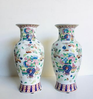 19th Century Republic Period Chinese Famille Rose Precious Objects Vases