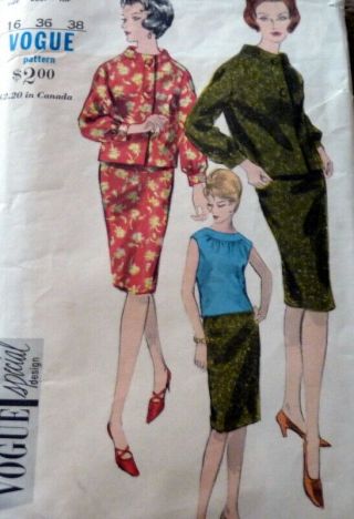 Lovely Vtg 1960s Suit & Blouse Vogue Special Design Sewing Pattern 16/36