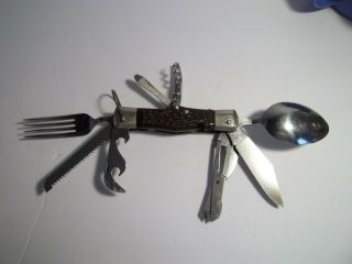 Vintage Camp Knife 8 Tools Folding Knife Fork Spoon Stainless Japan