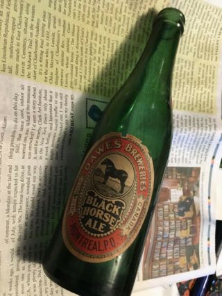 Vintage Black Horse Ale Glass Beer Bottle (montreal,  P.  Q. ) Paper Label 30s/40s