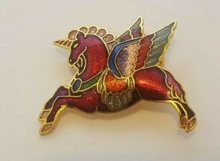 Vintage Pegasus Winged Unicorn Horse Cloisonne Metal Enamel Pin Brooch