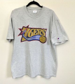 Vintage 90s Philadelphia 76ers Sixers Gray Champion Tee Shirt Sz Xl Nba