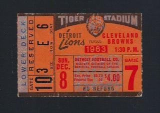 Vintage 1963 Nfl Cleveland Browns @ Detroit Lions Football Ticket Stub - Dec 8