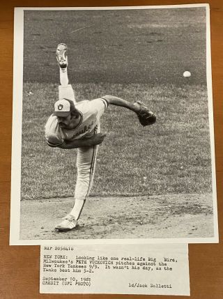 1981 Brewers Pete Vuckovich 8x10 Upi Press Photo Cy Young Pitching Milwaukee