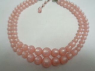 Vintage Multi 2 Strand Pink Moonglow Plastic Beaded Necklace