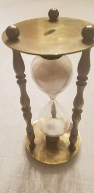 Vintage Brass & Glass Hour Glass 15 Minute Sand Timer 6.  25 " High 3 " Across