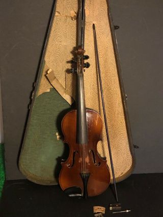 Antique Violin Unmarked Split Arch Back W Gsb George S Bond Wood Case Bow