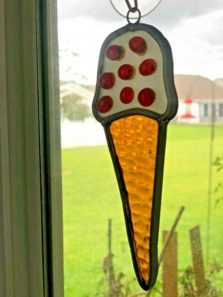 Vintage Hand Crafted Leaded Stained Glass Ice Cream Cone W/sprinkles Suncatcher