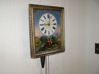 Reverse Painted Antique Two Weight German Clock 30 Hour T&s Glass Dial,  Runs