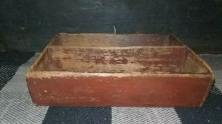 Early Country Antique Primitive Red Paint Wood Cutlery Tote Sq Nails