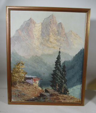 Vintage Ronaldo Austrian Alpine Mountains Landscape Oil Painting Canvas Signed