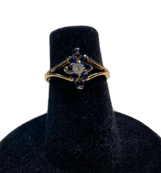 Fine Antique Victorian 10k Gold.  50ct Diamond And Sapphire Ring - Size 5