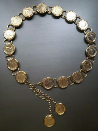Vintage 1967 Dei Gratia Regina Elizabeth Ii Uk Penny Coin Chain Belt Or Necklace