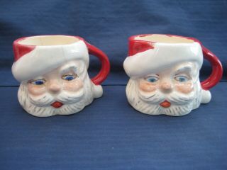 2 Vintage 1950 Santa Claus Mugs Coffee Cups Christmas Snow Crafts Handmade