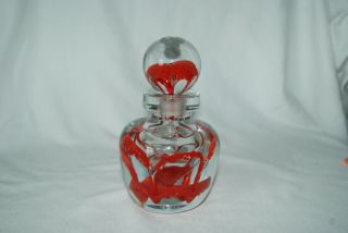 Vintage Hand Blown Art Glass Perfume Bottle,  Controlled Bubbles Fitted Top Incld
