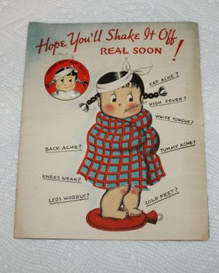 Vintage Get Well Susie - Q Get Well Card With Pinback Button.  Very Unusual Exc.