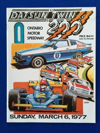 1977 Ontario Motor Speedway Datsun Twin 200 Program Indy / Stock Cars Nm