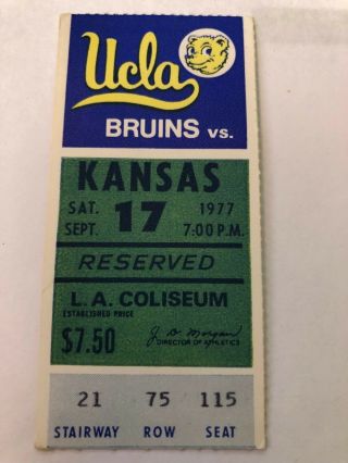 Vtg 1977 Ucla Bruins Vs Kansas Football Ticket Sept 17 L.  A.  Coliseum