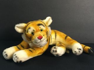 Vintage Pussy Cat Toy Company Yellow Black White Tiger Stuffed Plush Animal 12 "