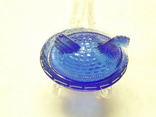 Vintage Miniature Cobalt Blue Glass Hen On Nest Trinket Salt Bowl Covered Dish