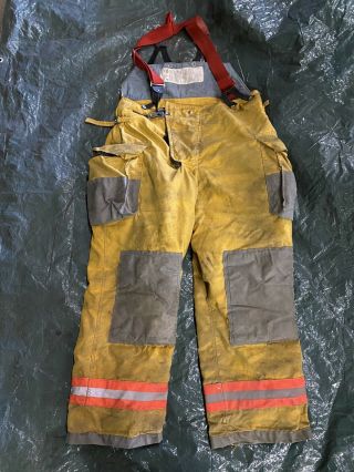Vintage Quaker Firefighter Bunker Turnout Pants 46 Waist 31 Inseam Suspenders