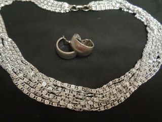 Vintage Signed Sarah Coventry Multi Strand Silver Tone Swirl Link Chain Necklace