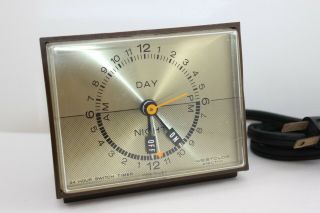 Vintage Mid Century Modern Westclox 24 Hour Switch Electric Clock Bronze Face