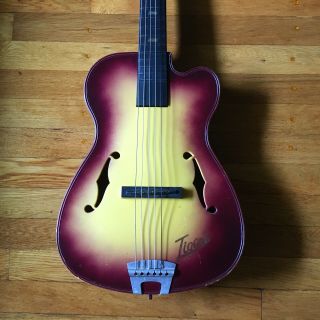 Vintage 1960s Emenee Sunburst Tiger Plastic Toy Guitar
