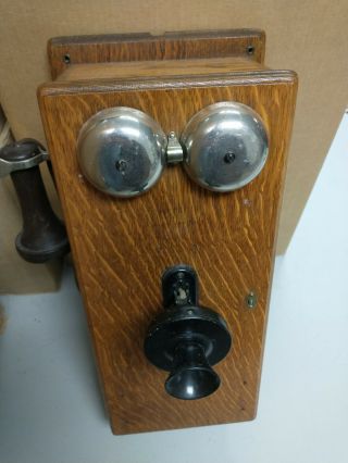 Vintage Antique Wood Wall Telephone - Oak (incomplete)