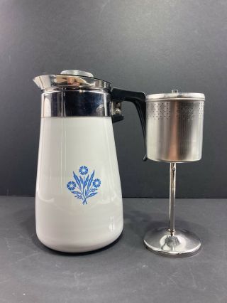 Vintage Corning Ware Stovetop Coffee Pot Cornflower 9 Cup Complete Percolator