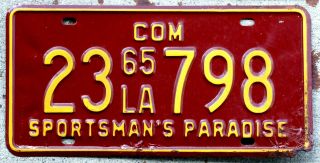 1965 Yellow On Maroon Louisiana Commercial License Plate